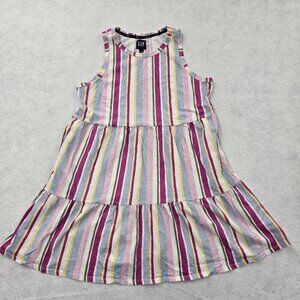 Gap Women's Size L Multicolor Sleeveless Striped Tiered Summer Dress Pockets